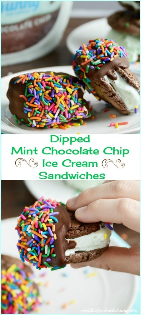dipped mint chocolate chip ice cream sandwiches