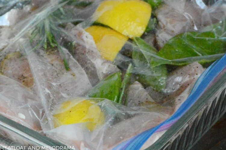 pork loin chops marinate in bag with lemon and rosemary