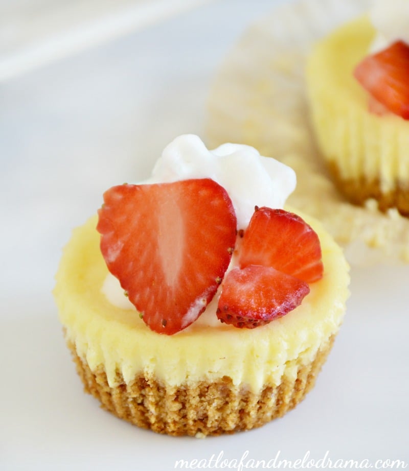 mini cheesecake with strawberries and whipped cream