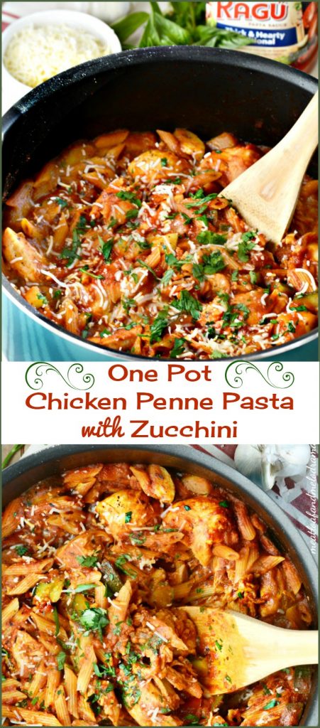One Pot Chicken Penne Pasta with Zucchini.A quick and easy dinner with Ragu Homestyle Pasta sauce and takes only 30 minutes to make