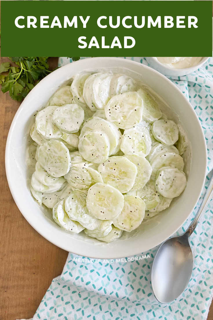 Creamy Cucumber Salad with sour cream is cool, crisp and takes minutes to make. This quick and easy summer salad recipe is a simple side dish  via @meamel