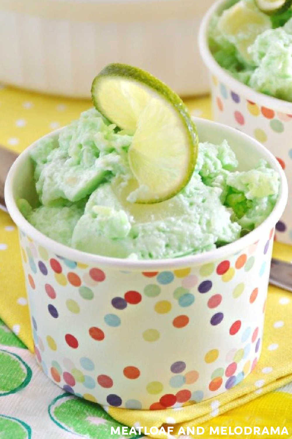 lime jello fluff in dish on the table