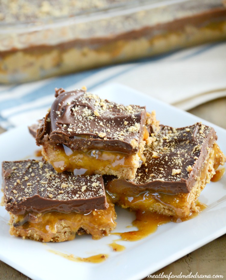 no-bake-chocolate-peanut-butter-caramel-bars-plate