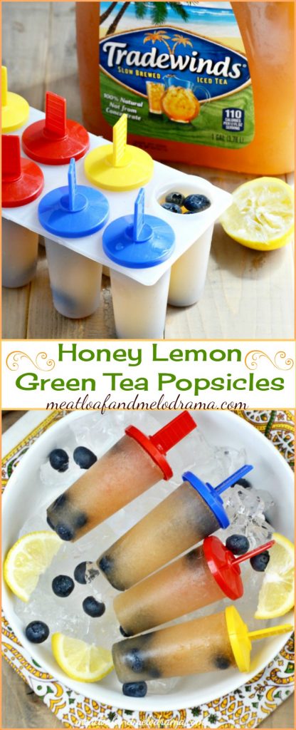 Easy Honey Lemon Green Tea Popsicles with Blueberries