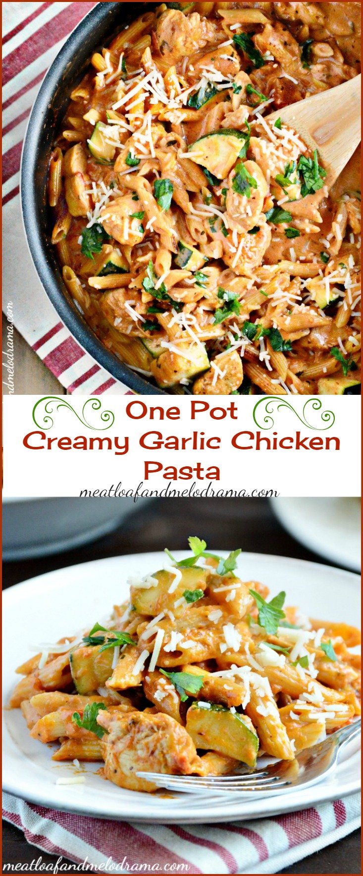 One Pot Creamy Garlic Chicken Pasta - Meatloaf and Melodrama