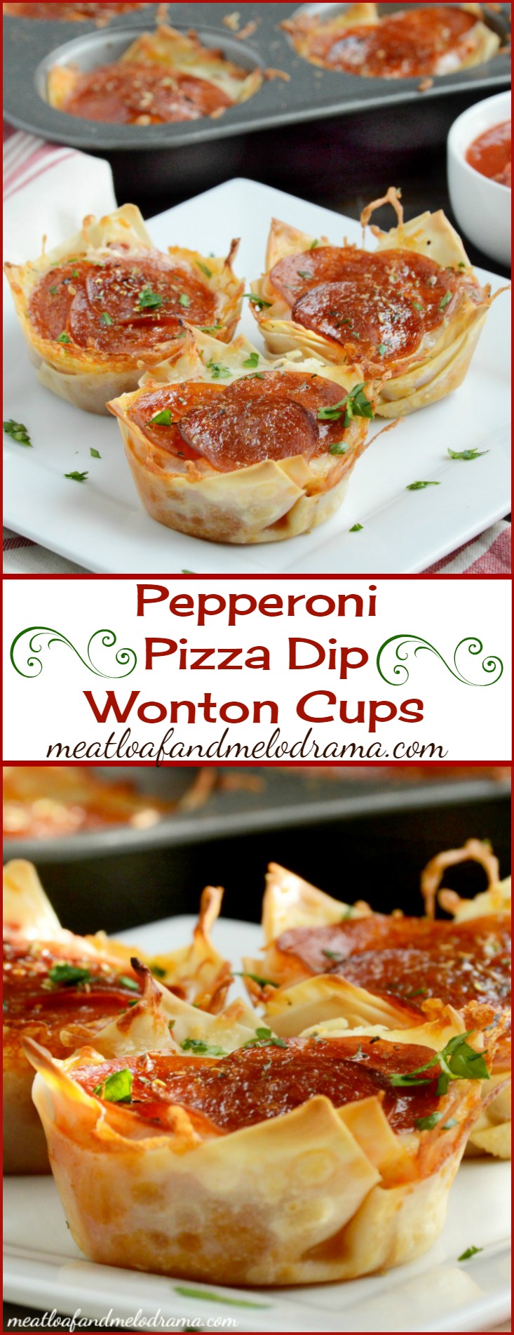 Pepperoni Pizza Dip Wonton Cups