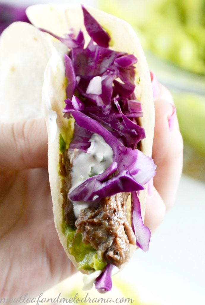 crock-pot-shredded-beef-black-bean-tacos-purple-cabbage-guacamole