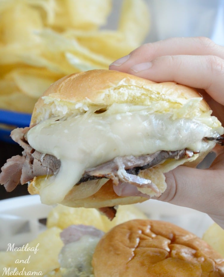 cheesy-baked-roast-beef-sliders-provolone-mozzarella