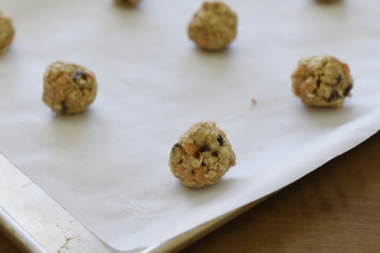 balls of oatmeal butterscotch dough on a baking sheet