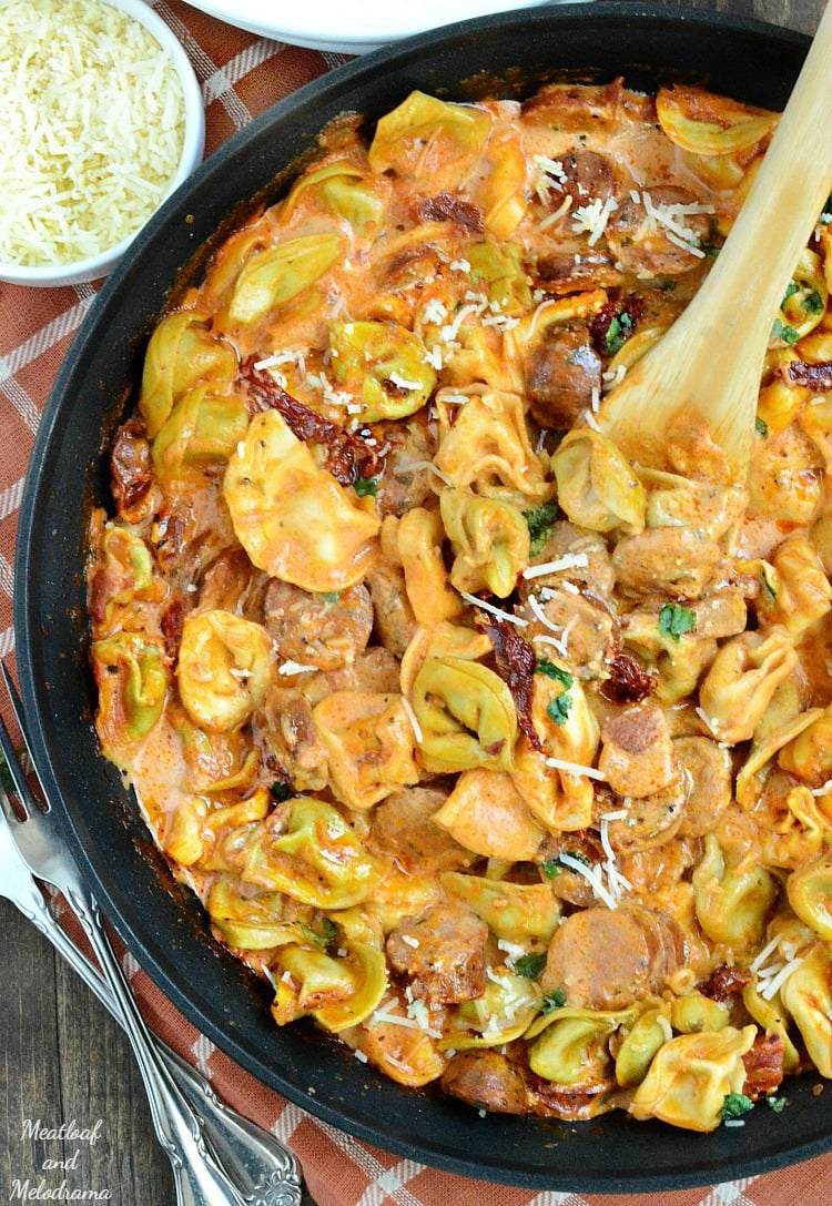 one pan creamy chicken sausage tortellini recipe meatloafandmelodrama.com