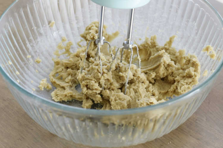 cream butter and brown sugar in a mixing bowl