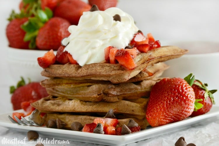 easy-chocolate- belgian-waffles-recipe-with-chocolate-chips-and-strawberries