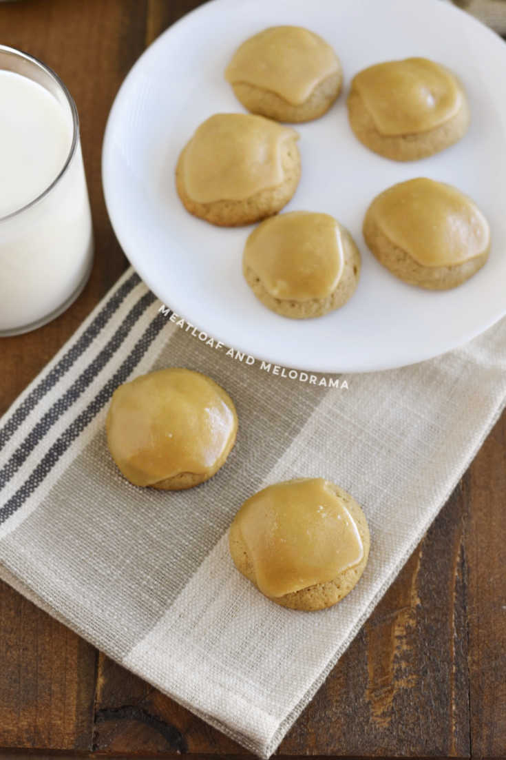 overhead view of frosted banana cookies