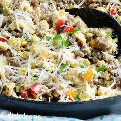 low carb sausage egg breakfast scramble skillet