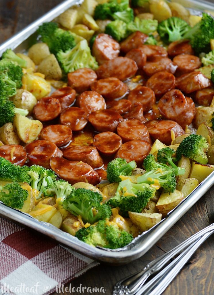 sheet pan bbq smoked sausage dinner recipe