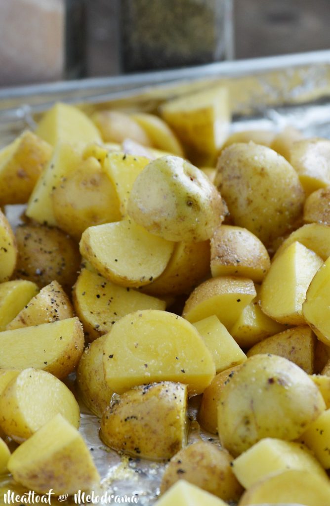 sheet pan bbq smoked sausage dinner add potatoes