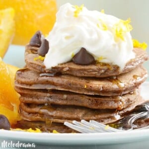 chocolate orange pancakes with chocolate chips and orange zest