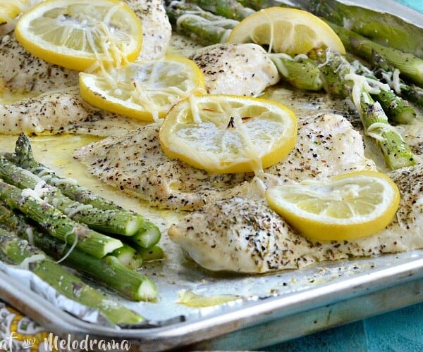 sheet pan lemon butter chicken and asparagus dinner