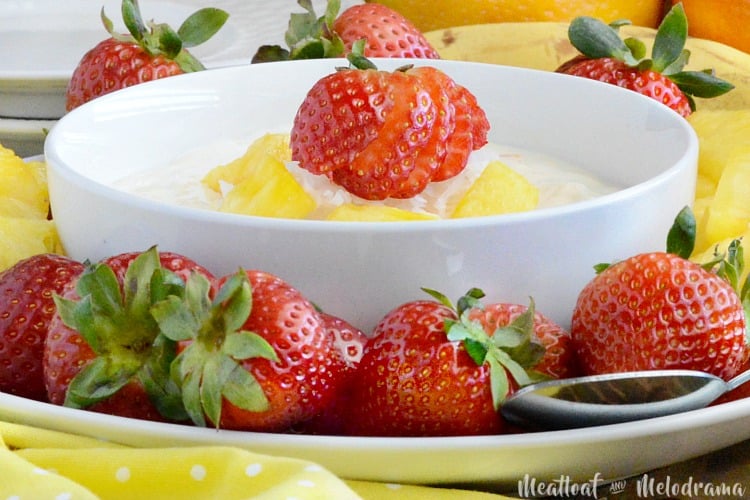 creamy tropical fruit dip in bowl