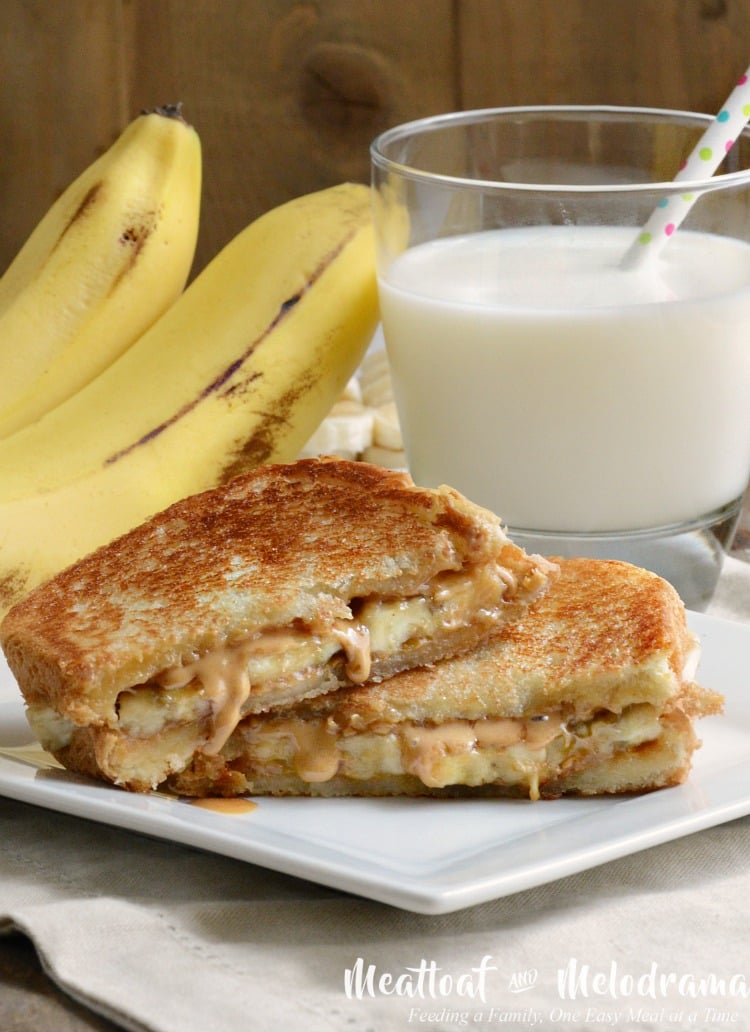 grilled peanut butter banana sandwich plated