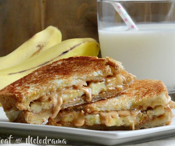 Grilled Peanut Butter Banana sandwich recipe with glass of milk