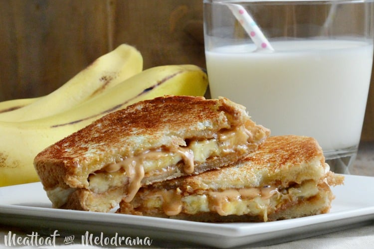 Grilled Peanut Butter Banana sandwich recipe with glass of milk