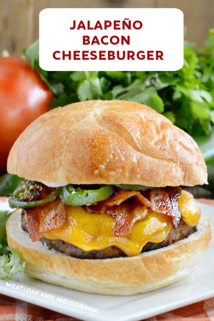 Jalapeño Bacon Cheeseburgers are made with ground beef, glazed with  BBQ sauce and topped with cheddar cheese, crispy bacon and jalapeño peppers. They're perfect for your next summer cookout! via @meamel