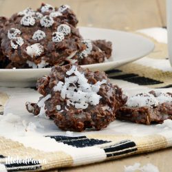 no bake chocolate oatmeal cookies with milk on plate