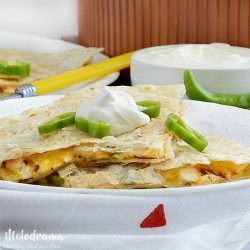 spicy pepper jack chicken quesadillas with sour cream and peppers recipe