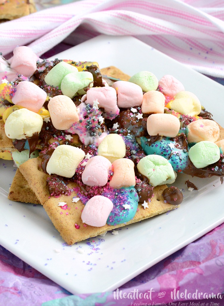 easy unicorn s'mores bars on plate
