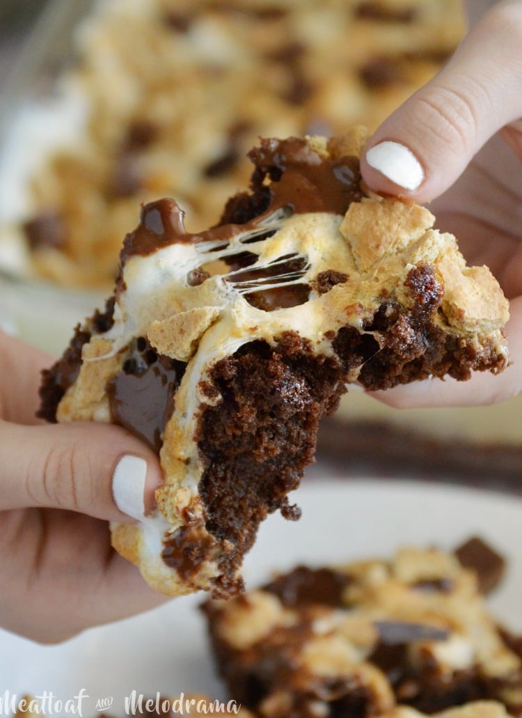 one bowl s'mores brownies gooey marshmallows