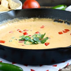 easy homemade queso dip in cast iron skillet