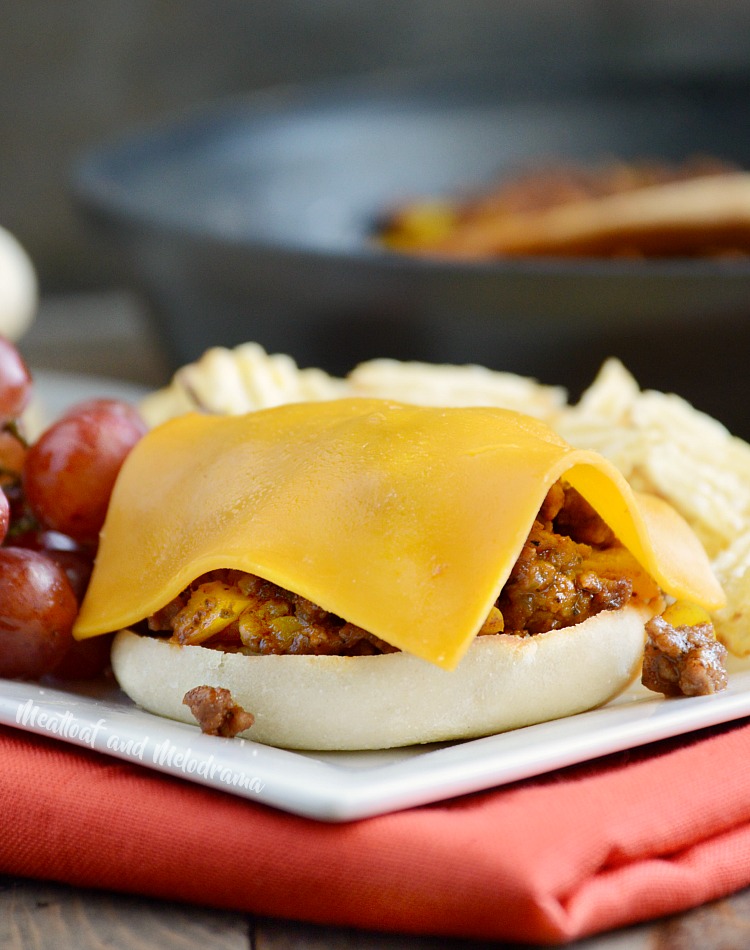 open faced sloppy joes on english muffins with cheddar cheese recipe