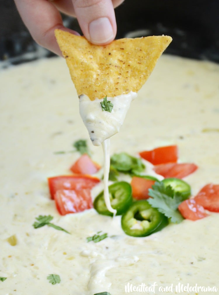 salsa verde white queso dip stretchy cheese