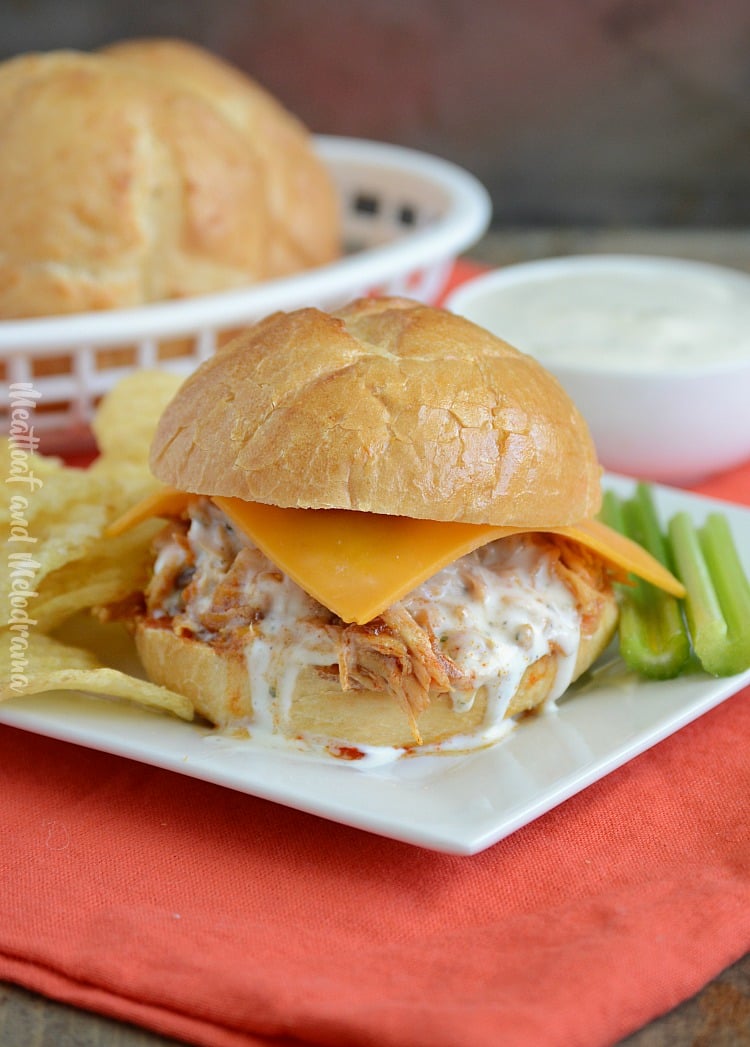 crock-pot honey buffalo chicken sliders on a plate