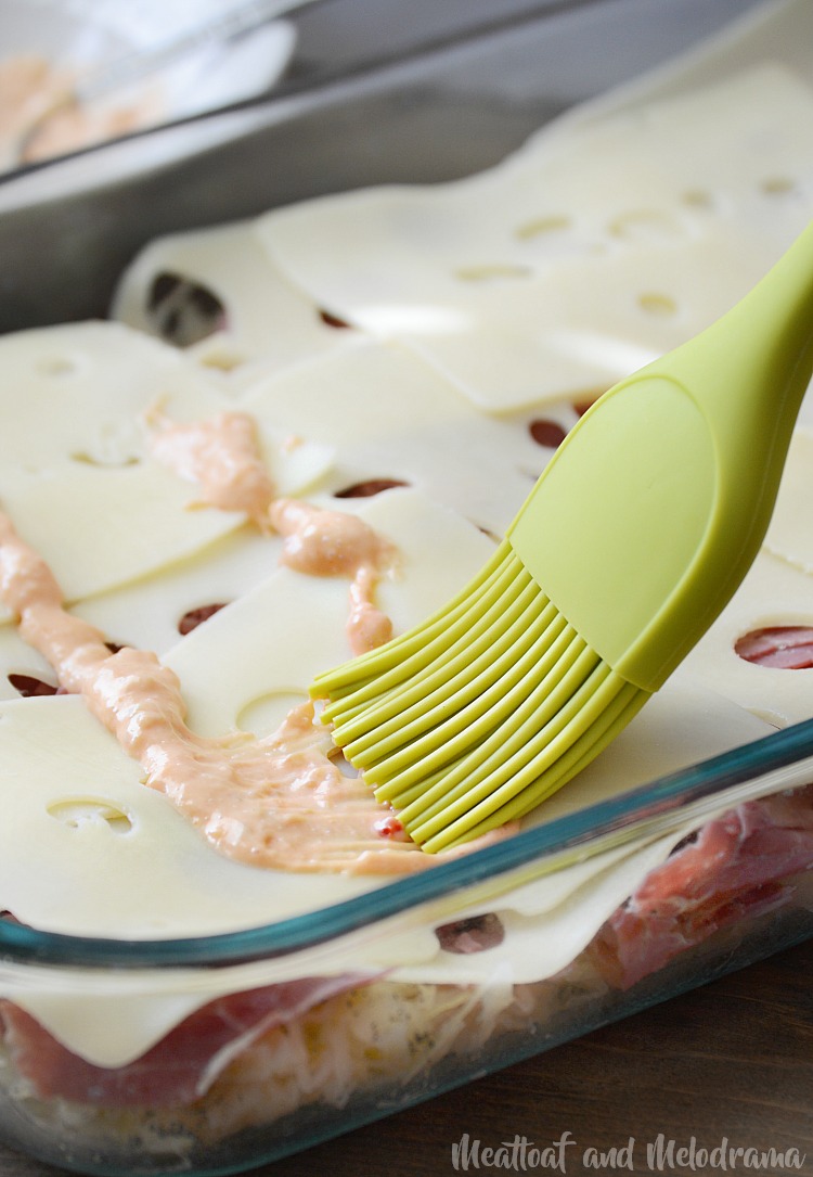 easy baked reuben casserole with thousand island and swiss cheese