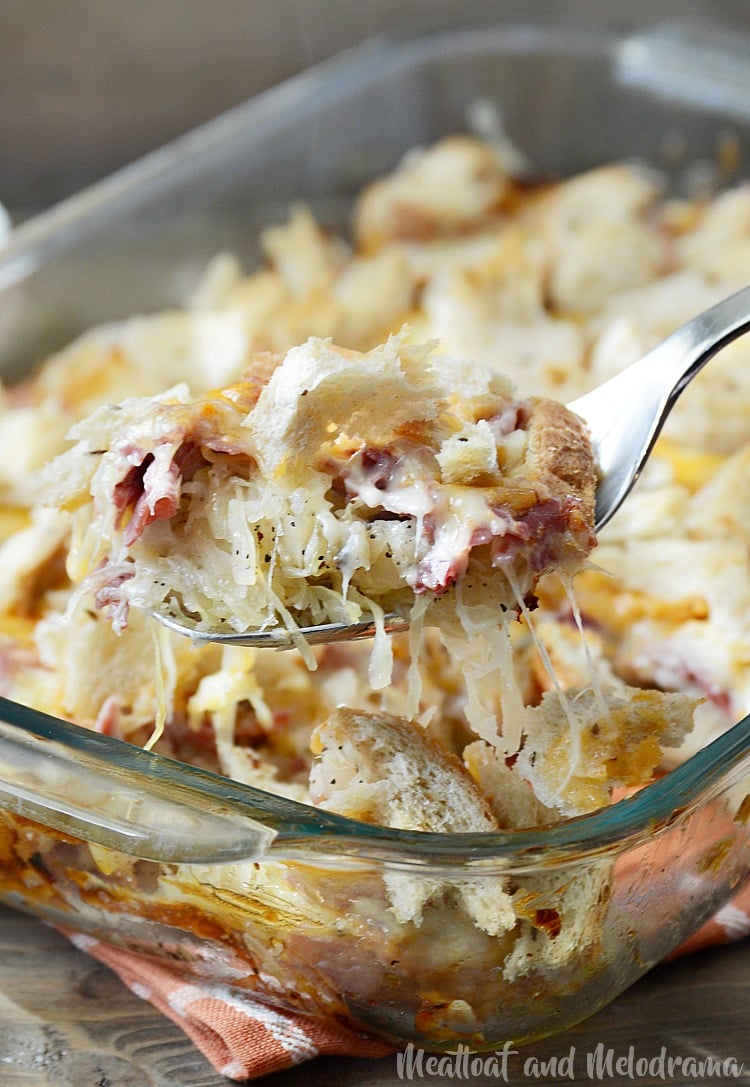 easy baked reuben casserole on a serving fork