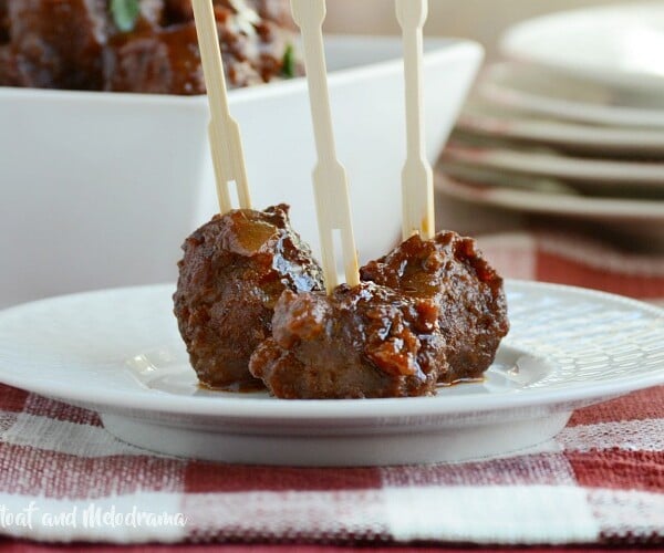 homemade cocktail party meatballs on a white plate