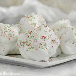 meringue chocolate chip cookies with red and green sprinkles