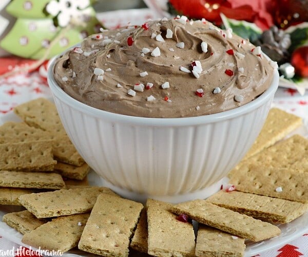 peppermint mocha dessert dip with graham crackers on tray