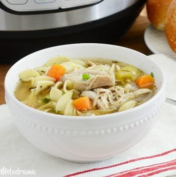 instant pot chicken noodle soup in white bowl
