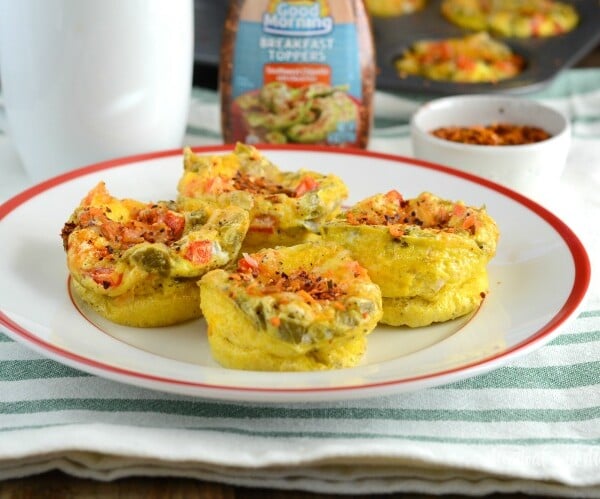 Southwest egg muffin cups on red and white plate