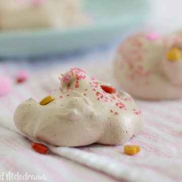 double chocolate meringue cookies with candy hearts