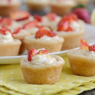 lemon cheesecake cookie cups with strawberries