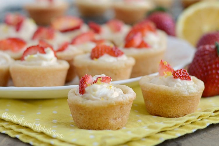 lemon cheesecake cookie cups with strawberries