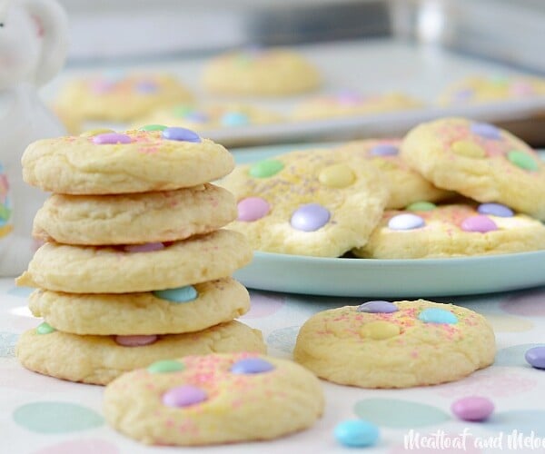 spring cake mix cookies with pastel m and m candies