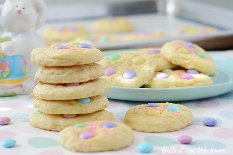 spring cake mix cookies with pastel m and m candies