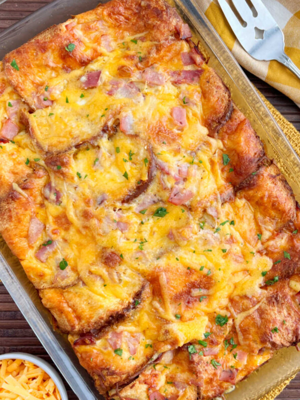 ham and cheese strata made with leftover ham