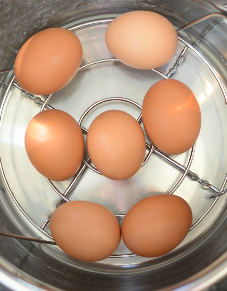 hard boiled eggs on trivet in instant pot pressure cooker