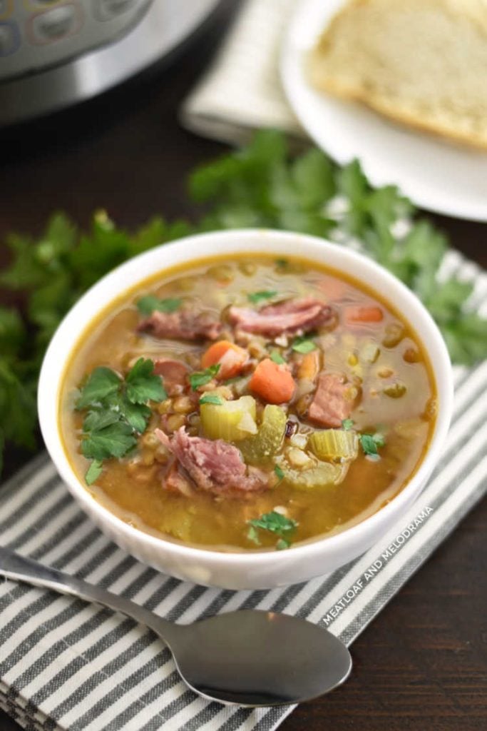 bowl of ham and lentil soup
